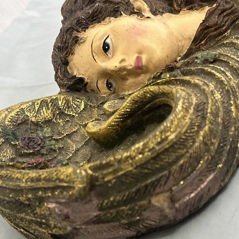 Vintage Angel Cherub Corner Door Mount Wall Decor Golden Gilt Holiday Religious